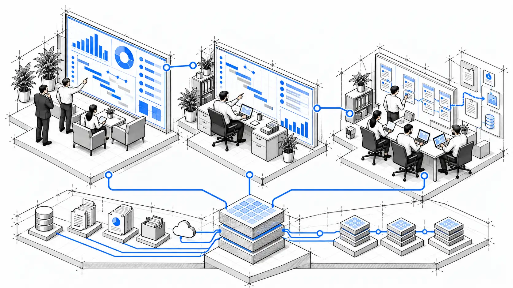 Уровни дашборда: портфель для руководства, отдельный проект и загрузка команды на общих данных